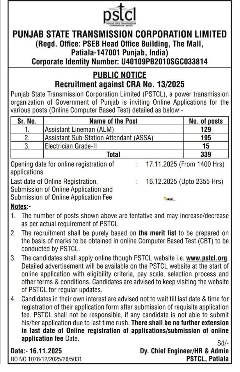 P. S. T. C. L. vacancies