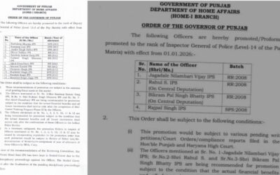 12 ਆਈ. ਪੀ. ਐਸ. ਨੂੰ ਪੰਜਾਬ ਸਰਕਾਰ ਬਣਾਇਆ ਡੀ. ਆਈ. ਜੀ.