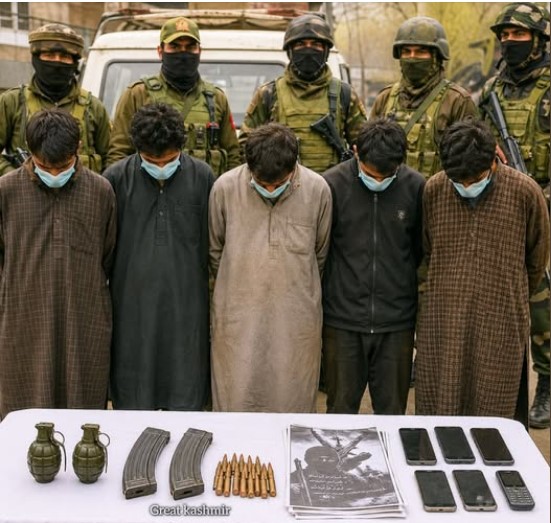 ਸ੍ਰੀਨਗਰ `ਚ ਗ੍ਰੇਨੇਡ ਤੇ ਗੋਲਾ-ਬਾਰੂਦ ਸਮੇਤ 5 ਗ੍ਰਿਫ਼ਤਾਰ